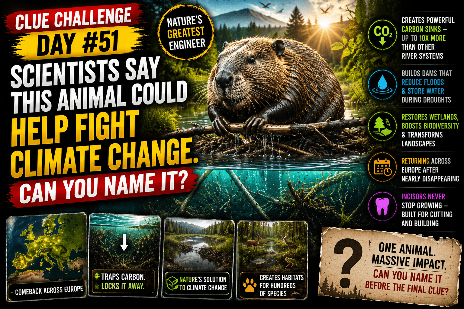Clue Challenge Day #51: Scientists Say This Animal Could Help Fight Climate Change. Can You Name It?