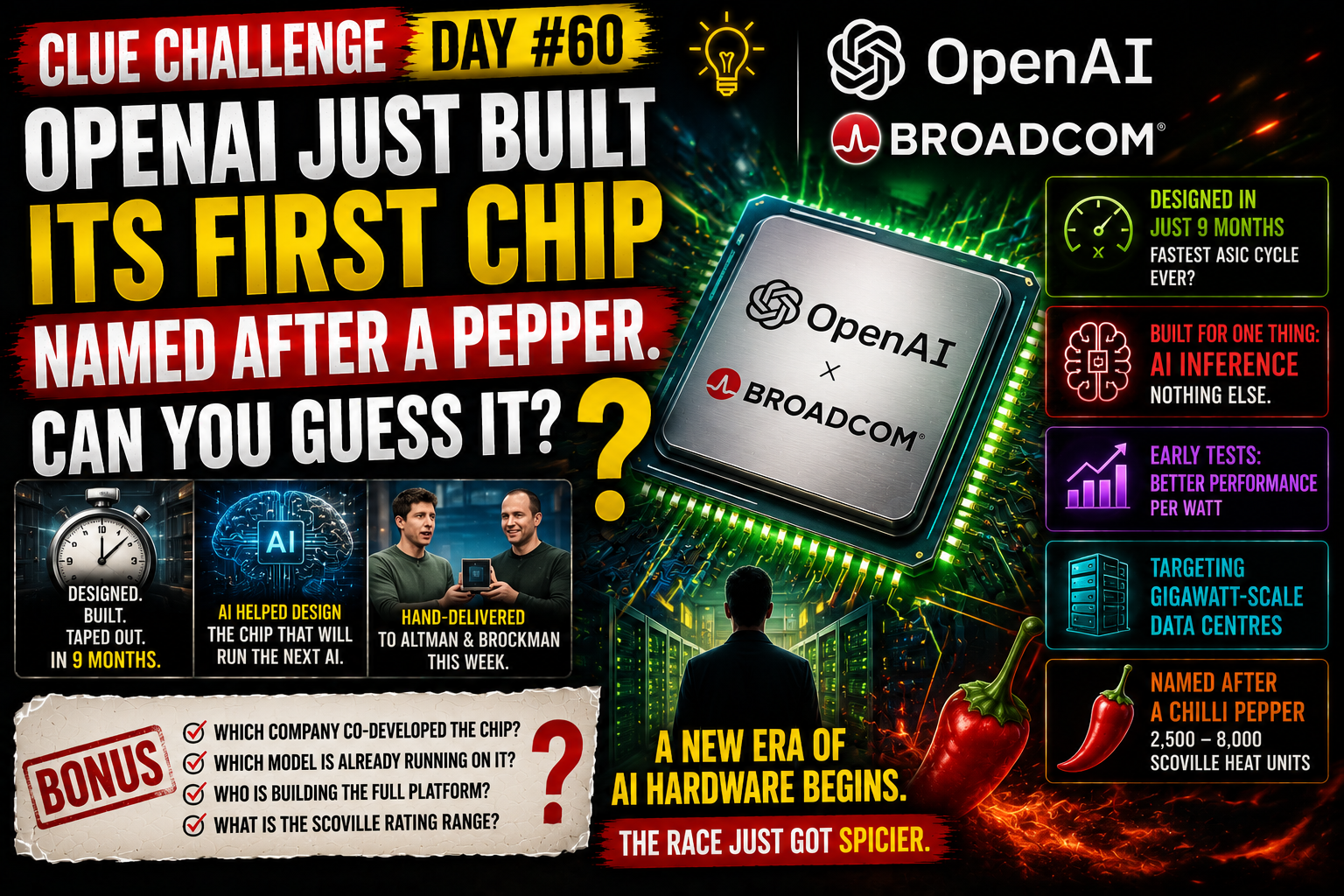 Clue Challenge Day #60: OpenAI and Broadcom unveil LLM-optimized inference chip. Can You Guess It?