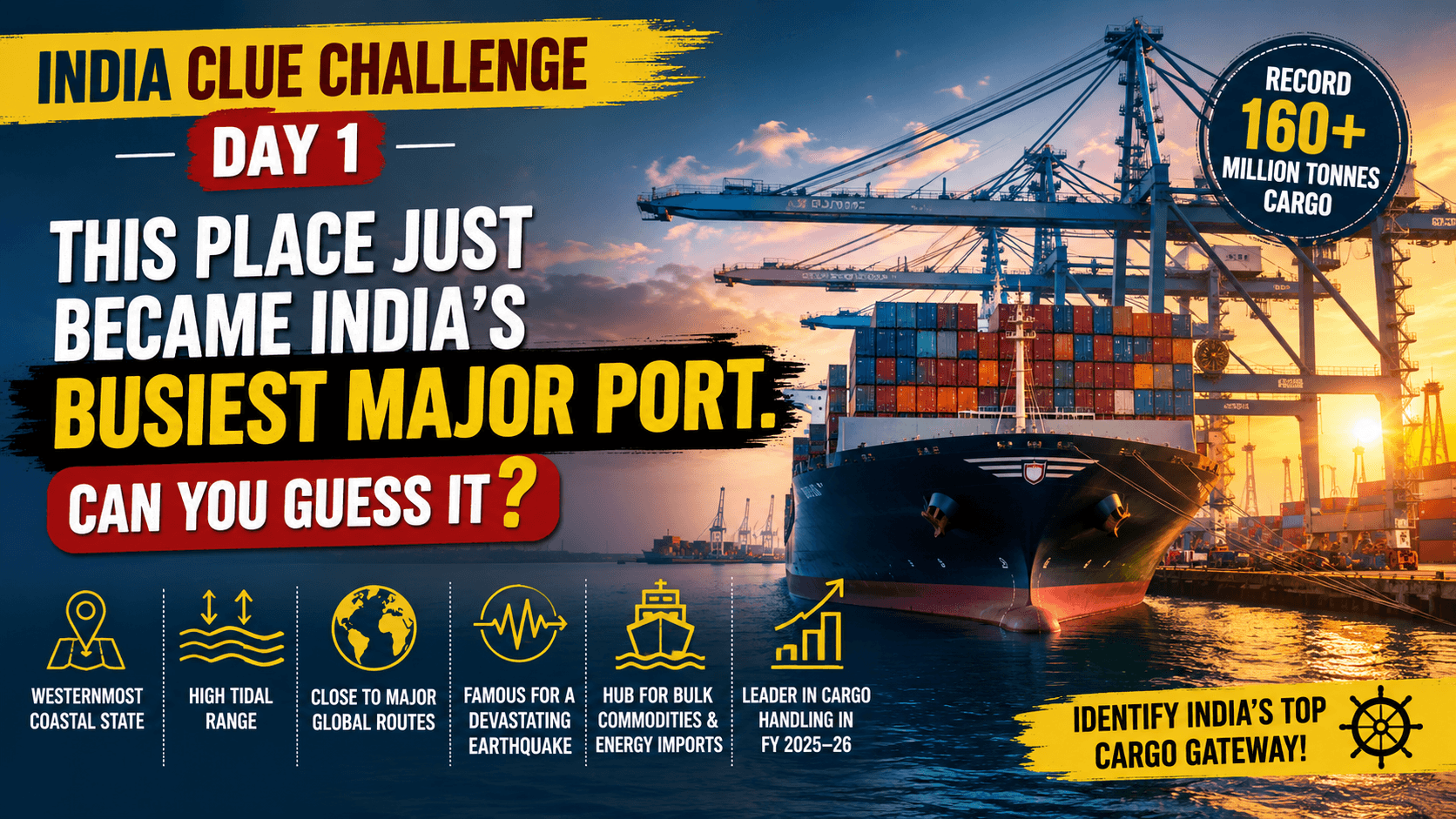 India Clue Challenge Day #1: This Place Just Became India's Busiest Major Port. Can You Guess It?