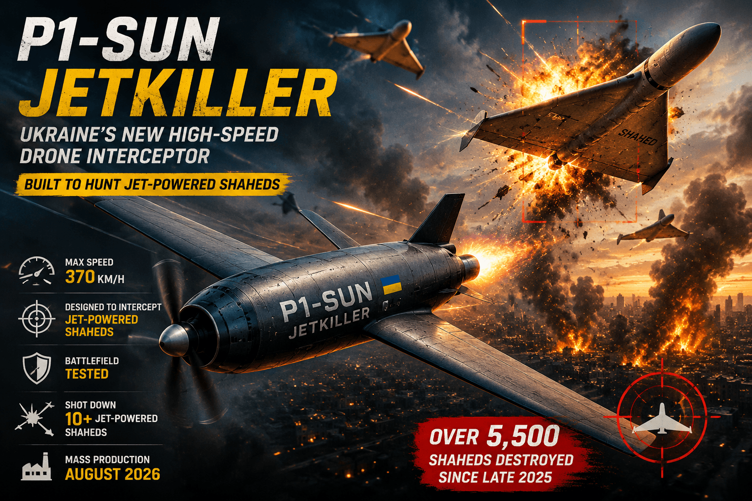 SkyFall P1-SUN Jetkiller: Ukraine’s New High-Speed Drone Built to Hunt Russia’s Jet-Powered Shaheds