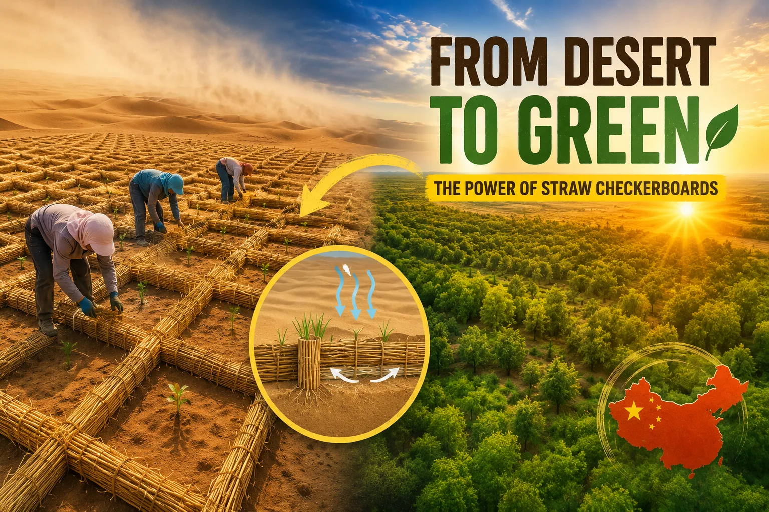 Straw Checkerboards Explained: The Simple Desert-Fighting Technique Behind China’s Great Green Wall