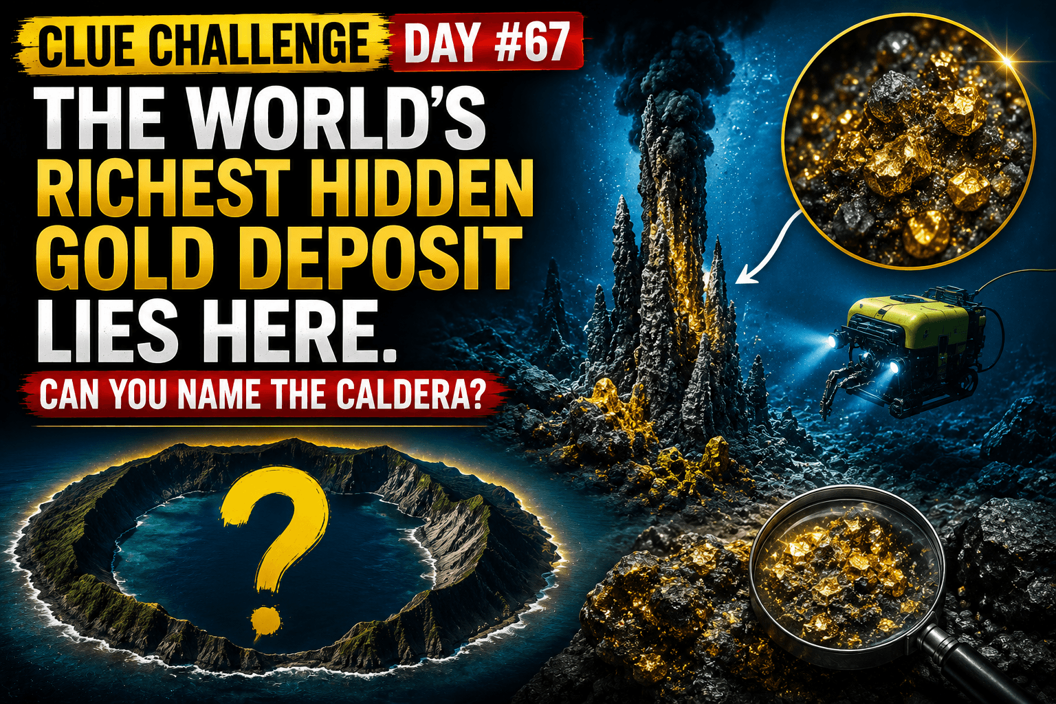 Clue Challenge Day #67: The World’s Richest Hidden Gold Deposit Lies Here, Can You Name the Caldera?