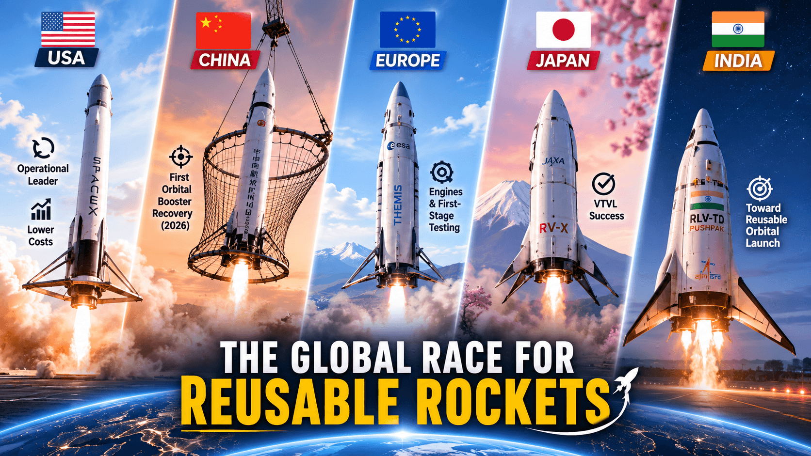 The Global Race for Reusable Rockets: US, China, Europe, Japan and India Compared